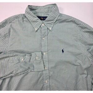 Men's RALPH LAUREN Blue Green White Plaid Dress Shirt 16.5 Blue Pony Button Down